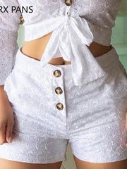 Load image into Gallery viewer, Lace Button-down Blouse &amp; Shorts
