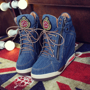 Denim Wedge Sneaker