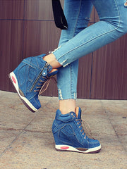 Load image into Gallery viewer, Denim Wedge Sneaker
