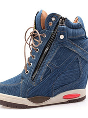 Load image into Gallery viewer, Denim Wedge Sneaker
