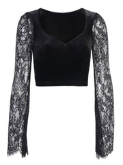 Load image into Gallery viewer, Lace Sleeve Velvet Top
