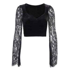 Lace Sleeve Velvet Top