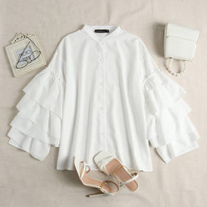 Long Ruffled Flared Sleeve Blouse