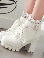 Load image into Gallery viewer, High-Heeled Ladie&#39;s Boots w/ Lace Detail
