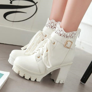 High-Heeled Ladie's Boots w/ Lace Detail
