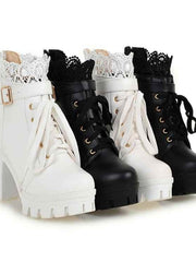 Load image into Gallery viewer, High-Heeled Ladie&#39;s Boots w/ Lace Detail
