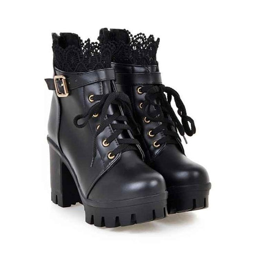 High-Heeled Ladie's Boots w/ Lace Detail