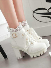 Load image into Gallery viewer, High-Heeled Ladie&#39;s Boots w/ Lace Detail
