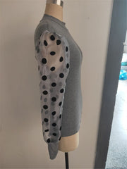 Load image into Gallery viewer, Knitted Polka Dot Puff Long Sleeve Blouse
