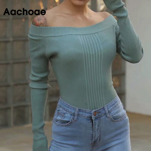 Off Shoulder Knitted Bodysuit