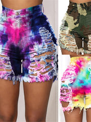 Load image into Gallery viewer, Tie-Dye Ripped Denim Shorts
