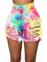 Load image into Gallery viewer, Tie-Dye Ripped Denim Shorts
