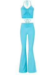 Load image into Gallery viewer, Drawstring Halter Top and High Waist Flare Pants
