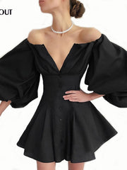 Load image into Gallery viewer, Off Shoulder Lantern Sleeves Dress
