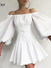 Load image into Gallery viewer, Off Shoulder Lantern Sleeves Dress
