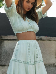 Load image into Gallery viewer, Lace Off Shoulder Tops and Skirt
