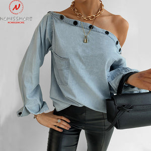 Off-Shoulder Denim Blouse