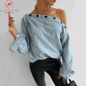 Off-Shoulder Denim Blouse