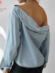 Load image into Gallery viewer, Off-Shoulder Denim Blouse
