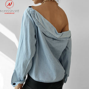 Off-Shoulder Denim Blouse