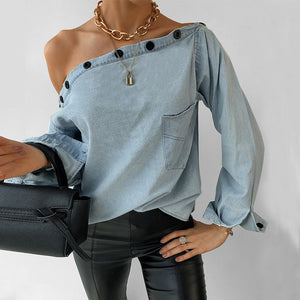 Off-Shoulder Denim Blouse