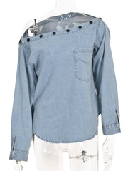 Load image into Gallery viewer, Off-Shoulder Denim Blouse
