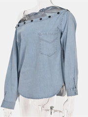 Load image into Gallery viewer, Off-Shoulder Denim Blouse
