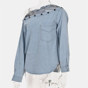 Off-Shoulder Denim Blouse