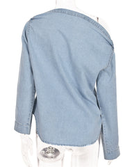 Load image into Gallery viewer, Off-Shoulder Denim Blouse
