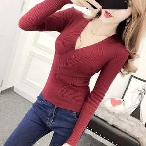 Deep V-Neck Knitted Top