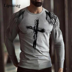 Cross Printed Long Sleeve T-Shirts