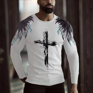 Cross Printed Long Sleeve T-Shirts