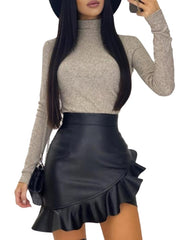 Load image into Gallery viewer, Faux Leather Ruffle Skirt
