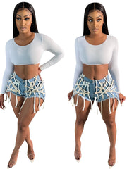 Load image into Gallery viewer, Denim Lacey Shorts
