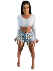 Load image into Gallery viewer, Denim Lacey Shorts
