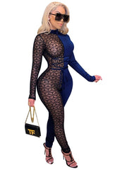 Load image into Gallery viewer, Sheer Patchwork  Lace Up Jumpsuit
