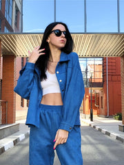 Load image into Gallery viewer, Long Sleeve Velvet Shirt &amp; Pants
