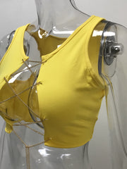 Load image into Gallery viewer, Chain Lace-Up Front Crop Top.
