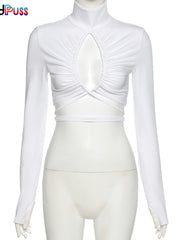 Load image into Gallery viewer, Ruched  Drawstring Turtleneck Top
