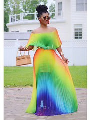 Load image into Gallery viewer, Off Shoulder Rainbow Color Dress
