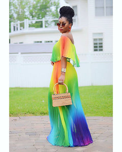 Off Shoulder Rainbow Color Dress