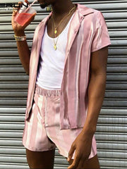 Load image into Gallery viewer, Silky Striped  Shirt &amp; Sorts Set
