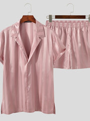 Load image into Gallery viewer, Silky Striped  Shirt &amp; Sorts Set
