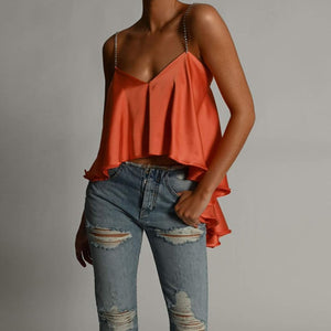 Draped Satin Ruffle Top