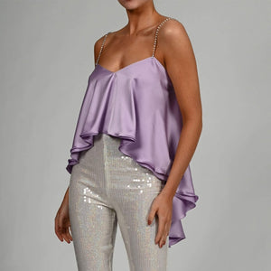 Draped Satin Ruffle Top