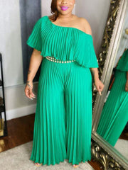 Load image into Gallery viewer, Off-Shoulder Pleated Jumpsuit
