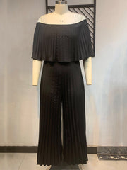 Load image into Gallery viewer, Off-Shoulder Pleated Jumpsuit
