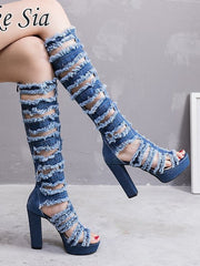 Load image into Gallery viewer, Cutout Denim Boots
