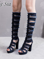 Load image into Gallery viewer, Cutout Denim Boots
