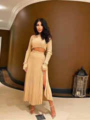 Load image into Gallery viewer, Long Sleeve Cropped Top &amp; Skirt Set
